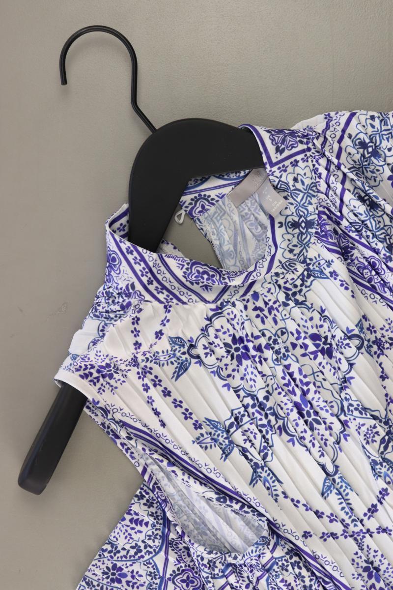 H&M Plisséebluse Gr. S mit Blumenmuster Ärmellos blau aus Polyester