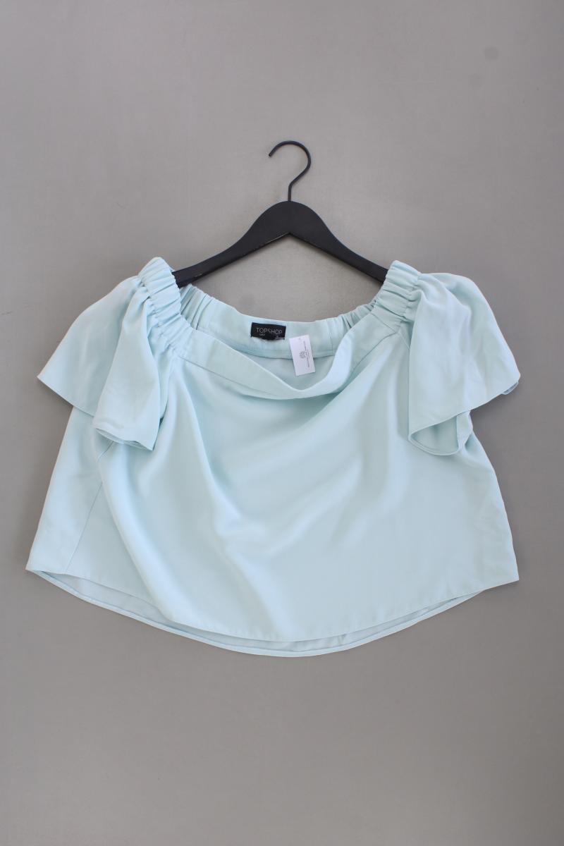 Topshop Chiffonbluse Gr. 44 Kurzarm mit Carmen-Ausschnitt türkis aus Polyester