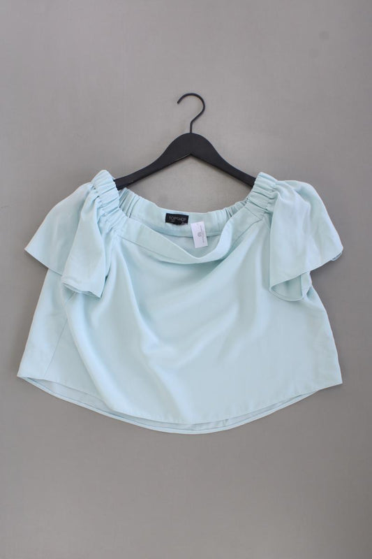 Topshop Chiffonbluse Gr. 44 Kurzarm mit Carmen-Ausschnitt türkis aus Polyester