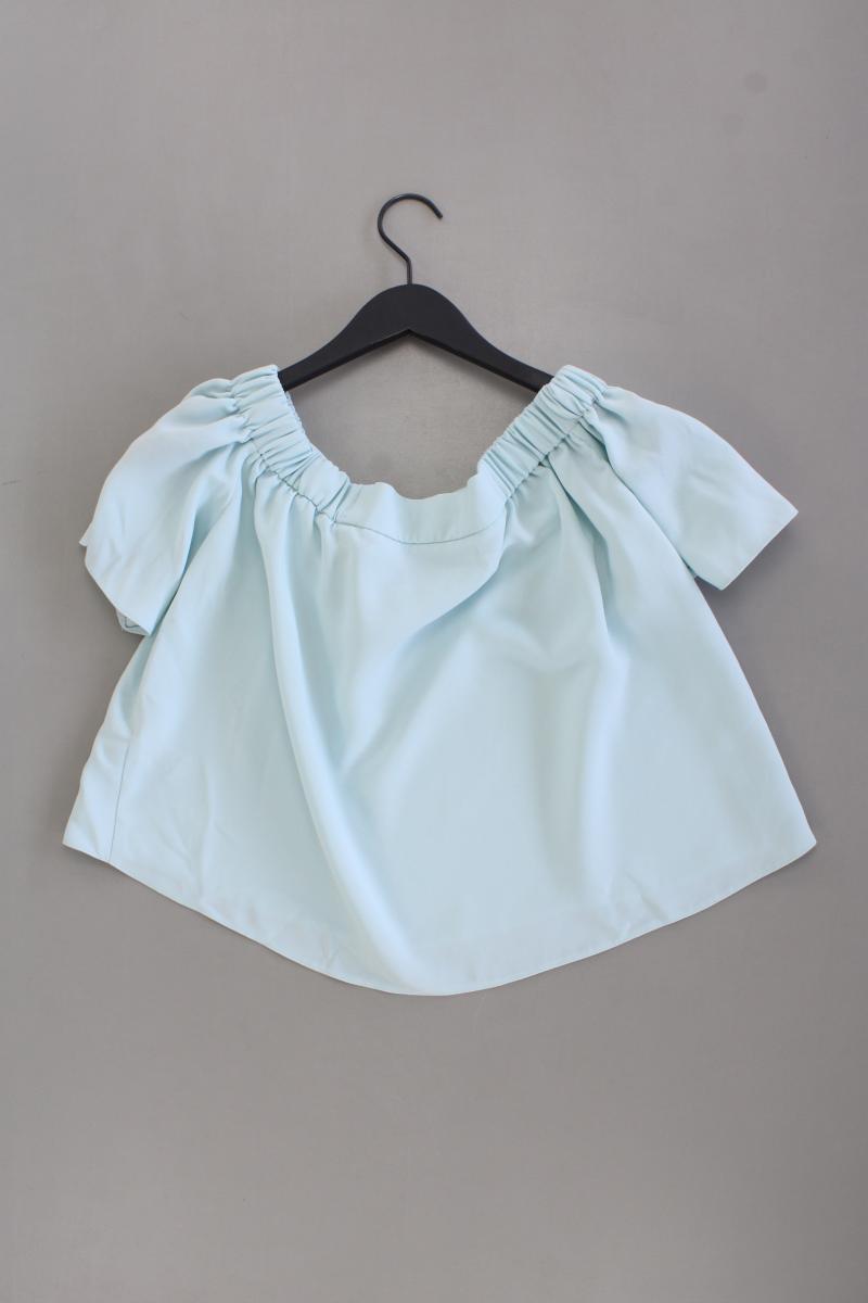 Topshop Chiffonbluse Gr. 44 Kurzarm mit Carmen-Ausschnitt türkis aus Polyester