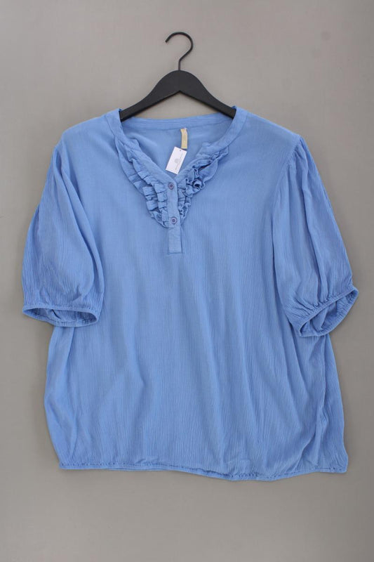 Rüschenbluse Gr. L Kurzarm blau aus Viskose