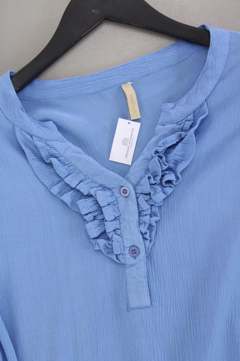Rüschenbluse Gr. L Kurzarm blau aus Viskose