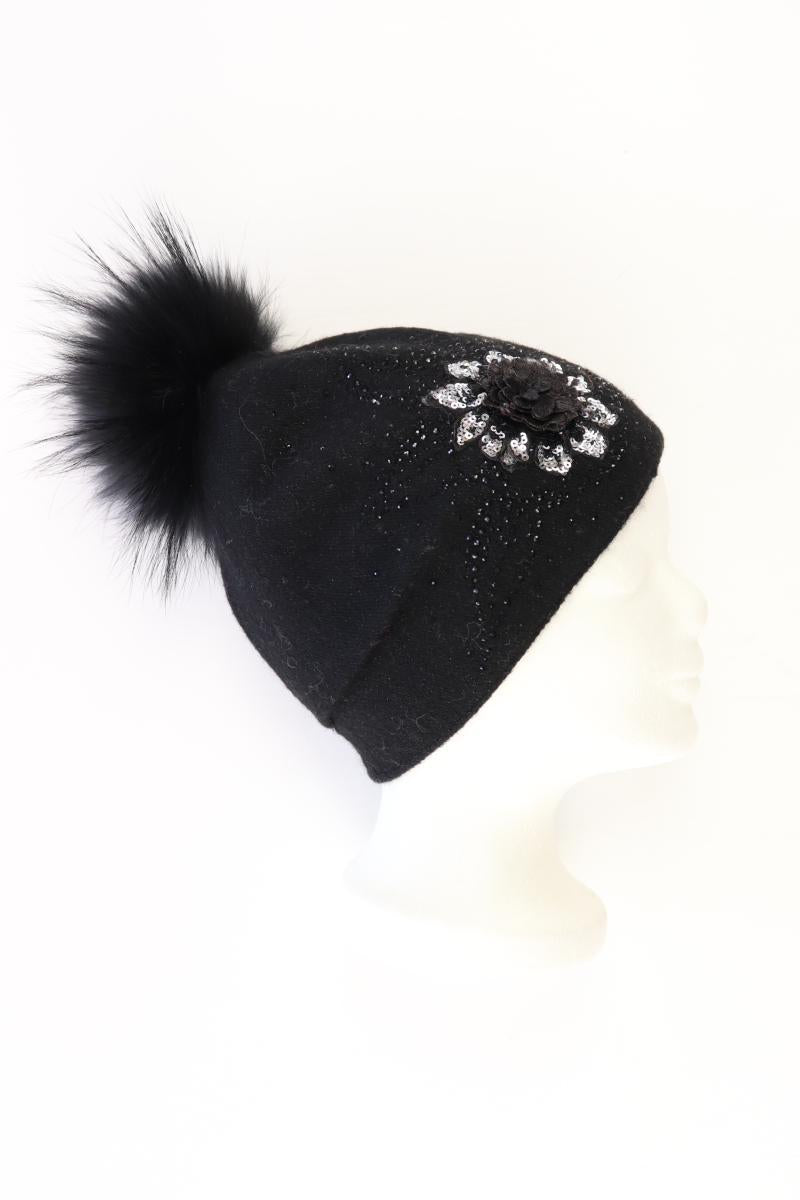 Mütze mit Angora schwarz aus Polyacryl