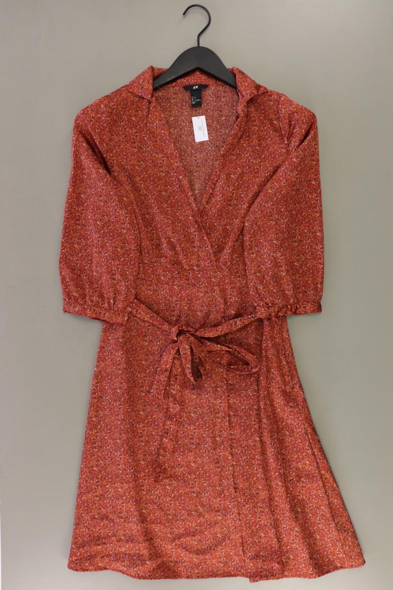 H&M Satinkleid Gr. 38 mit Blumenmuster mit Gürtel 3/4 Ärmel orange