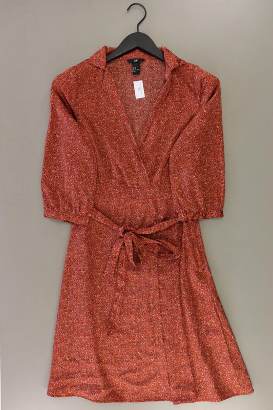H&M Satinkleid Gr. 38 mit Blumenmuster mit Gürtel 3/4 Ärmel orange