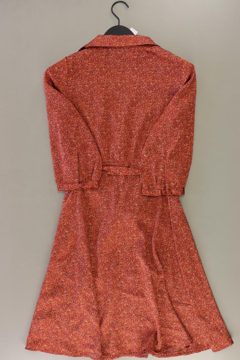 H&M Satinkleid Gr. 38 mit Blumenmuster mit Gürtel 3/4 Ärmel orange