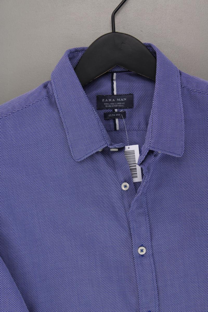 Zara Langarmhemd für Herren Gr. L blau aus Baumwolle