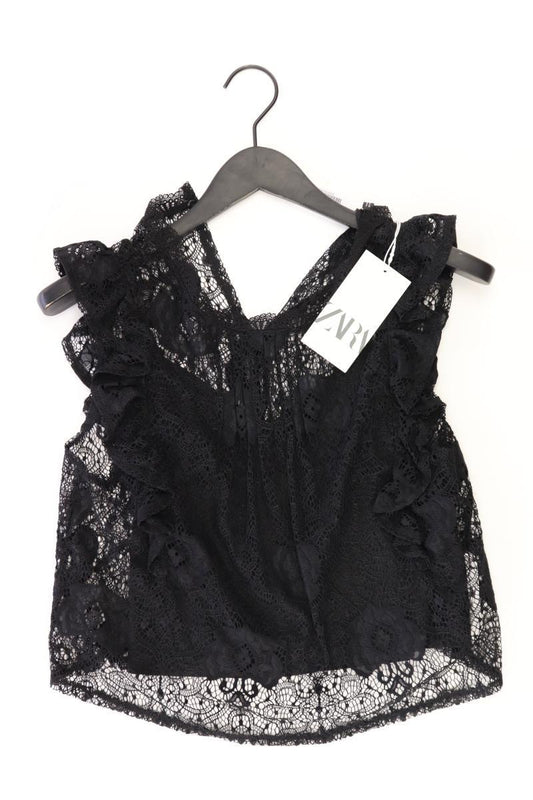 Zara Spitzenbluse Gr. S neu mit Etikett Kurzarm schwarz aus Polyester