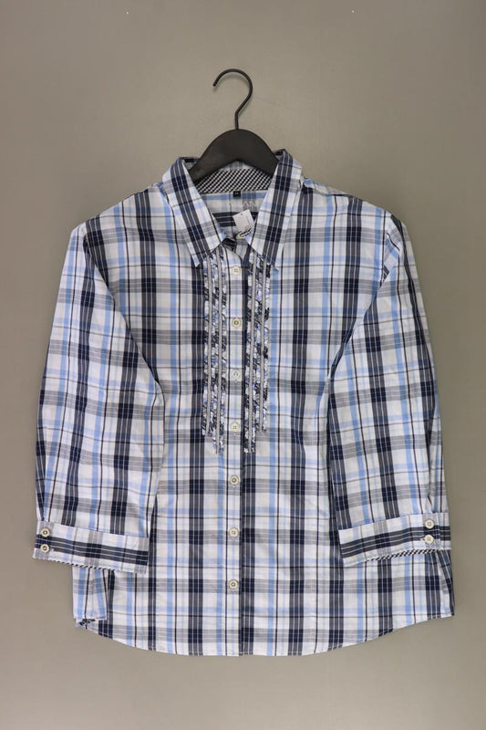 FABIANI Rüschenbluse Gr. 48 kariert 3/4 Ärmel blau aus Baumwolle