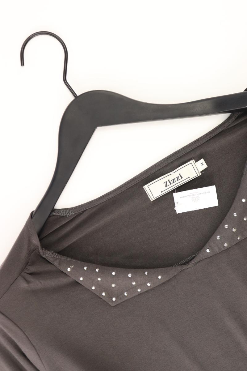 Zizzi Shirt mit V-Ausschnitt Gr. M 3/4 Ärmel grau aus Viskose