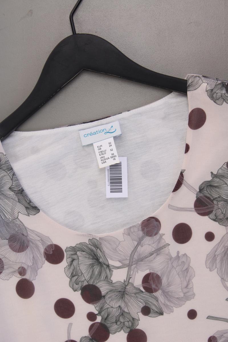 Création L. Bluse Gr. 50 gepunktet neuwertig Langarm creme aus Polyester