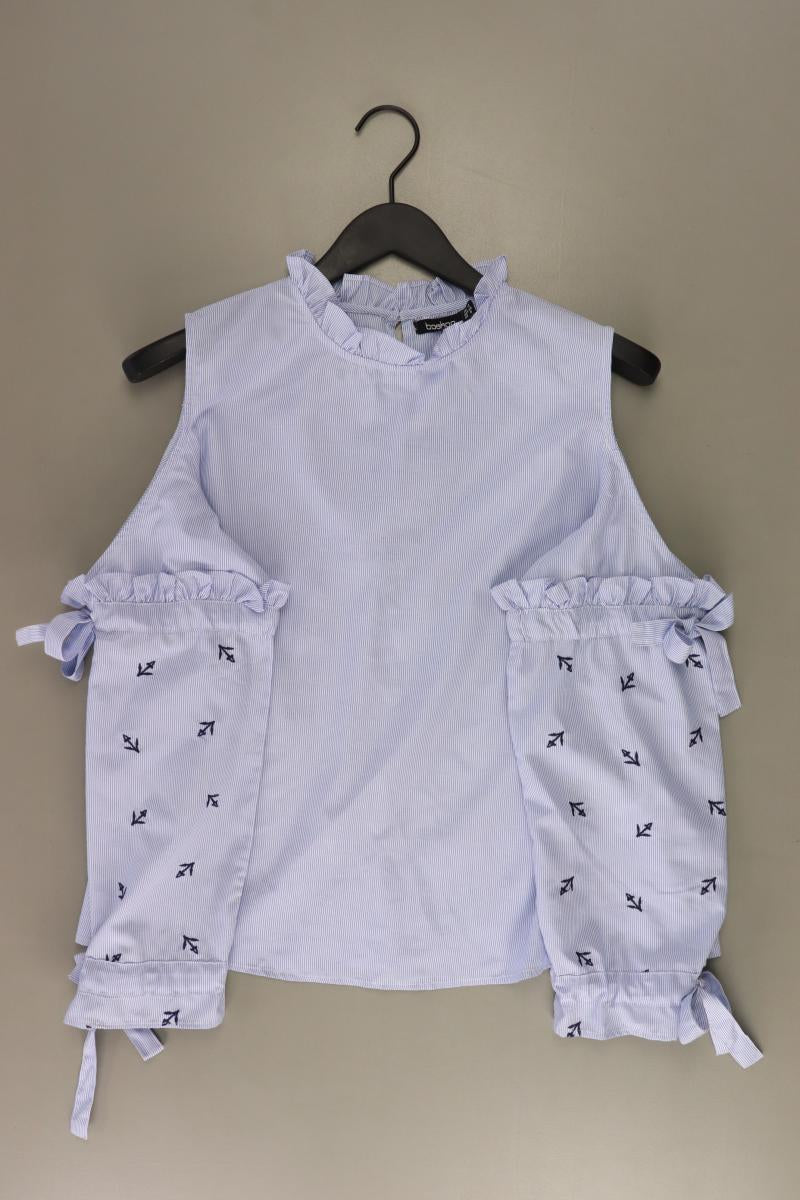 BOOHOO Rüschenbluse Gr. 40 gestreift Langarm blau aus Polyester