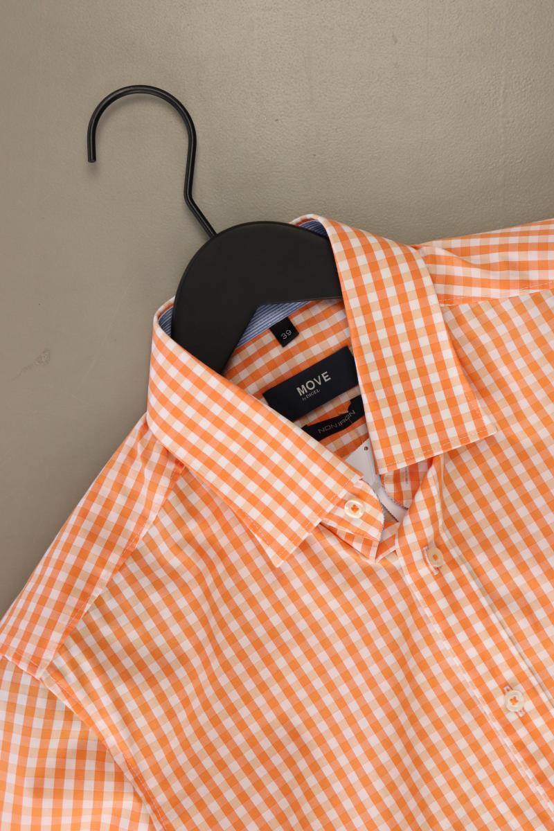 Digel Karohemd für Herren Gr. Hemdgröße 39 kariert Kurzarm orange aus Baumwolle