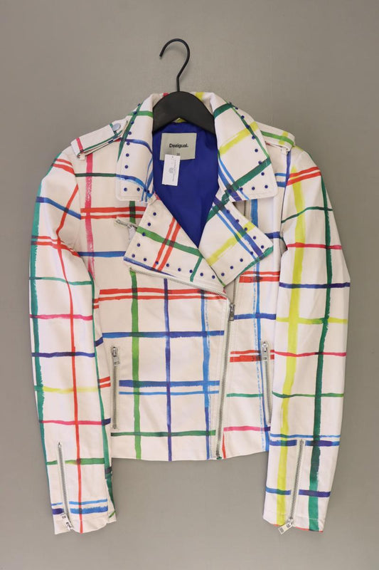 Desigual Bikerjacke Gr. 38 kariert weiß aus Polyurethan