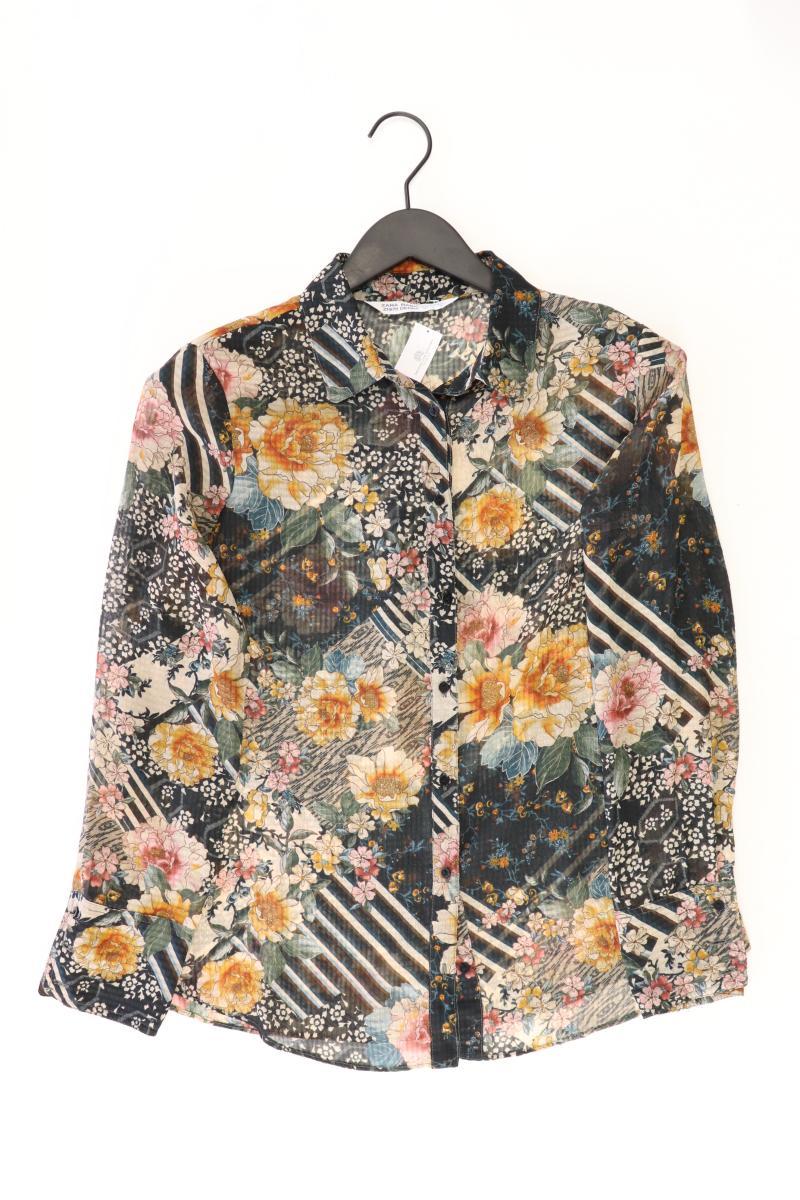 Zara Chiffonbluse Gr. M mit Blumenmuster Langarm mehrfarbig aus Polyester