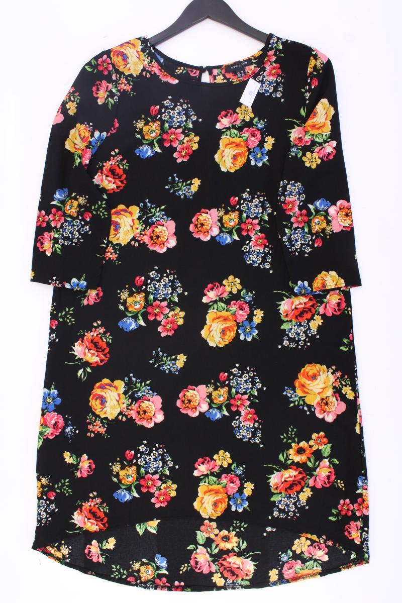 New Look Midikleid Gr. 42 mit Blumenmuster 3/4 Ärmel schwarz aus Polyester