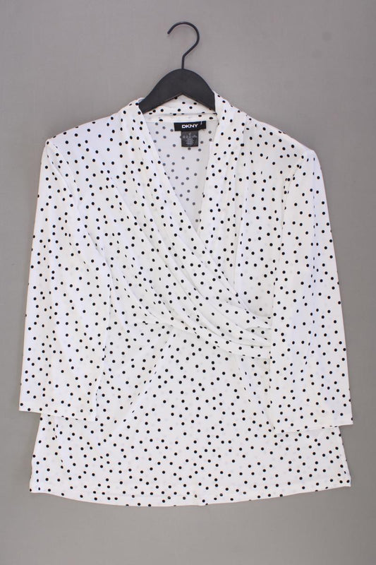 DKNY Shirt mit V-Ausschnitt Gr. XL gepunktet 3/4 Ärmel creme aus Polyester