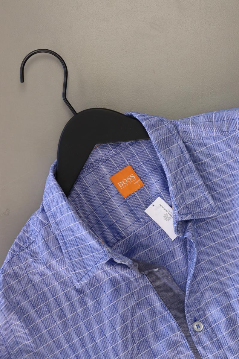 BOSS Orange Karohemd für Herren Gr. M kariert Langarm blau aus Baumwolle