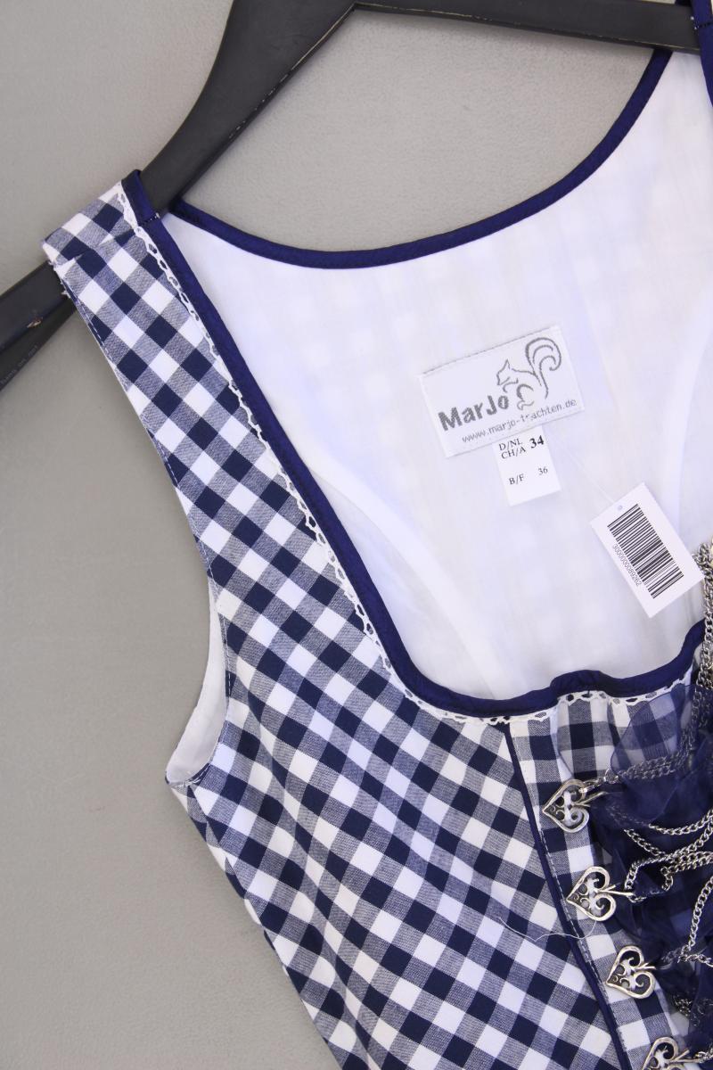 Marjo Dirndl mit Schürze Gr. 34 kariert Ärmellos blau aus Baumwolle