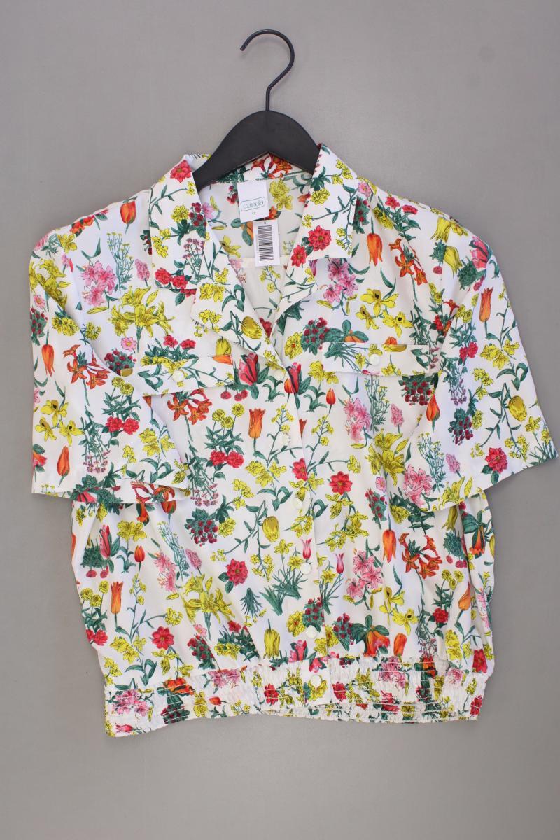 Canda Vintage Bluse Gr. US 14 (L) mit Blumenmuster Kurzarm mehrfarbig