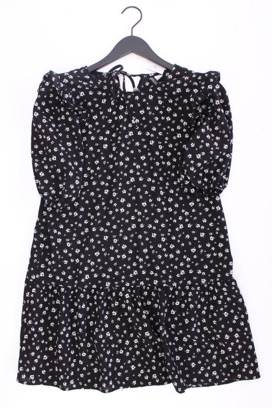 H&M Kleid Gr. S mit Blumenmuster 3/4 Ärmel schwarz aus Polyester