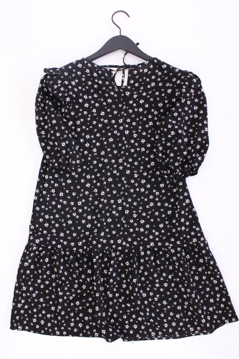 H&M Kleid Gr. S mit Blumenmuster 3/4 Ärmel schwarz aus Polyester