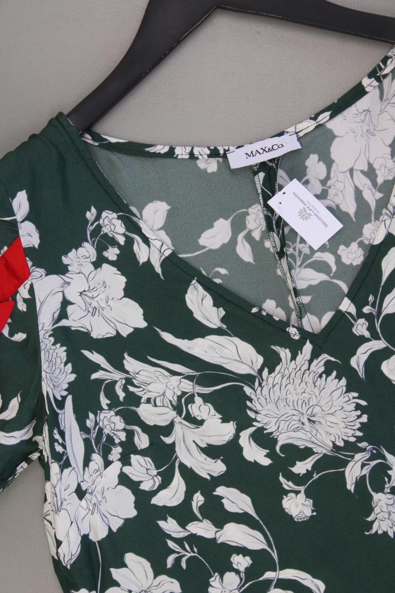 MaxCo. Kurzarmkleid Gr. 38 mit Blumenmuster grün aus Viskose