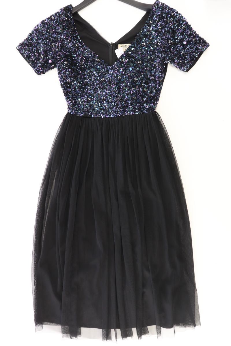 LACE&BEADS Abendkleid Gr. UK 8 (XS) Kurzarm mit Pailletten schwarz aus Polyester