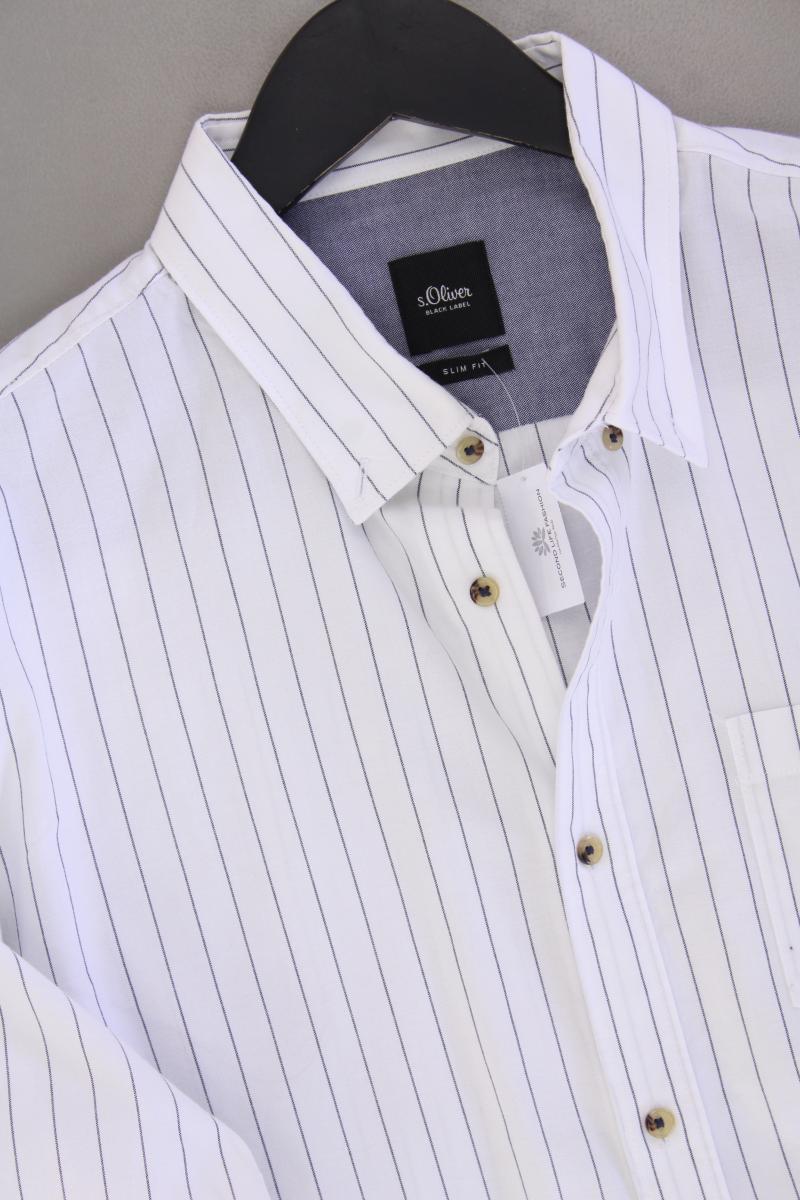 s.Oliver Black Label Langarmhemd für Herren Gr. L gestreift weiß aus Baumwolle