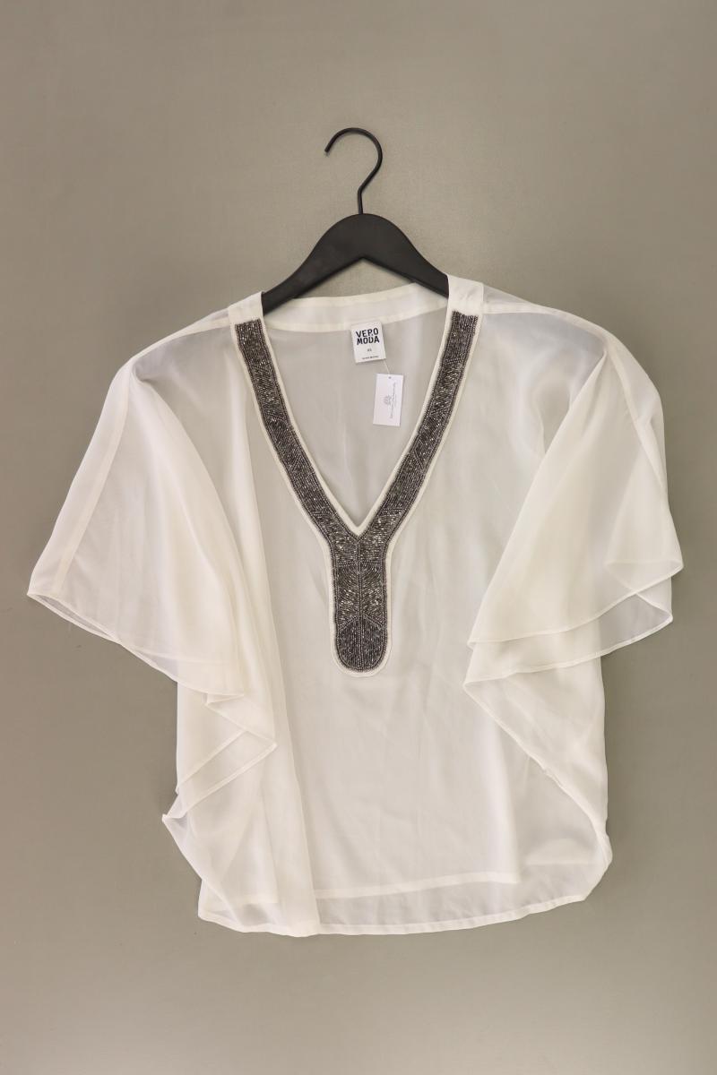 Vero Moda Chiffonbluse Gr. XS Kurzarm mit Pailletten weiß aus Polyester