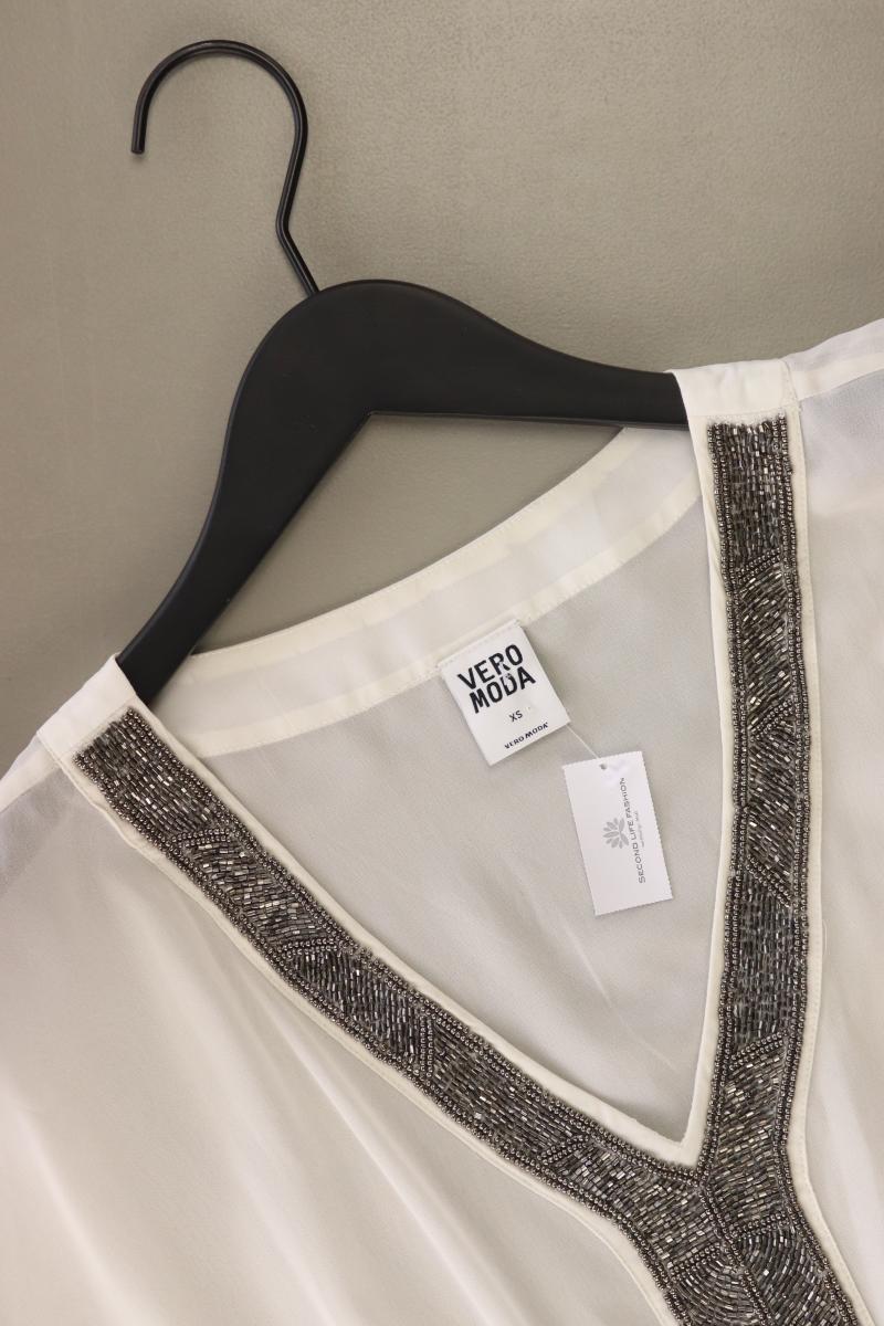 Vero Moda Chiffonbluse Gr. XS Kurzarm mit Pailletten weiß aus Polyester