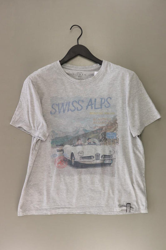 Kitaro Printshirt für Herren Gr. L Kurzarm grau aus Baumwolle