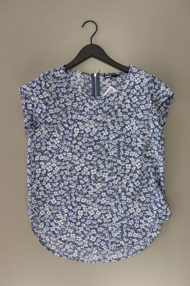 Only Kurzarmbluse Gr. 36 mit Blumenmuster blau aus Polyester