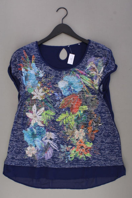 Kurzarmbluse Gr. 46 mit Blumenmuster blau