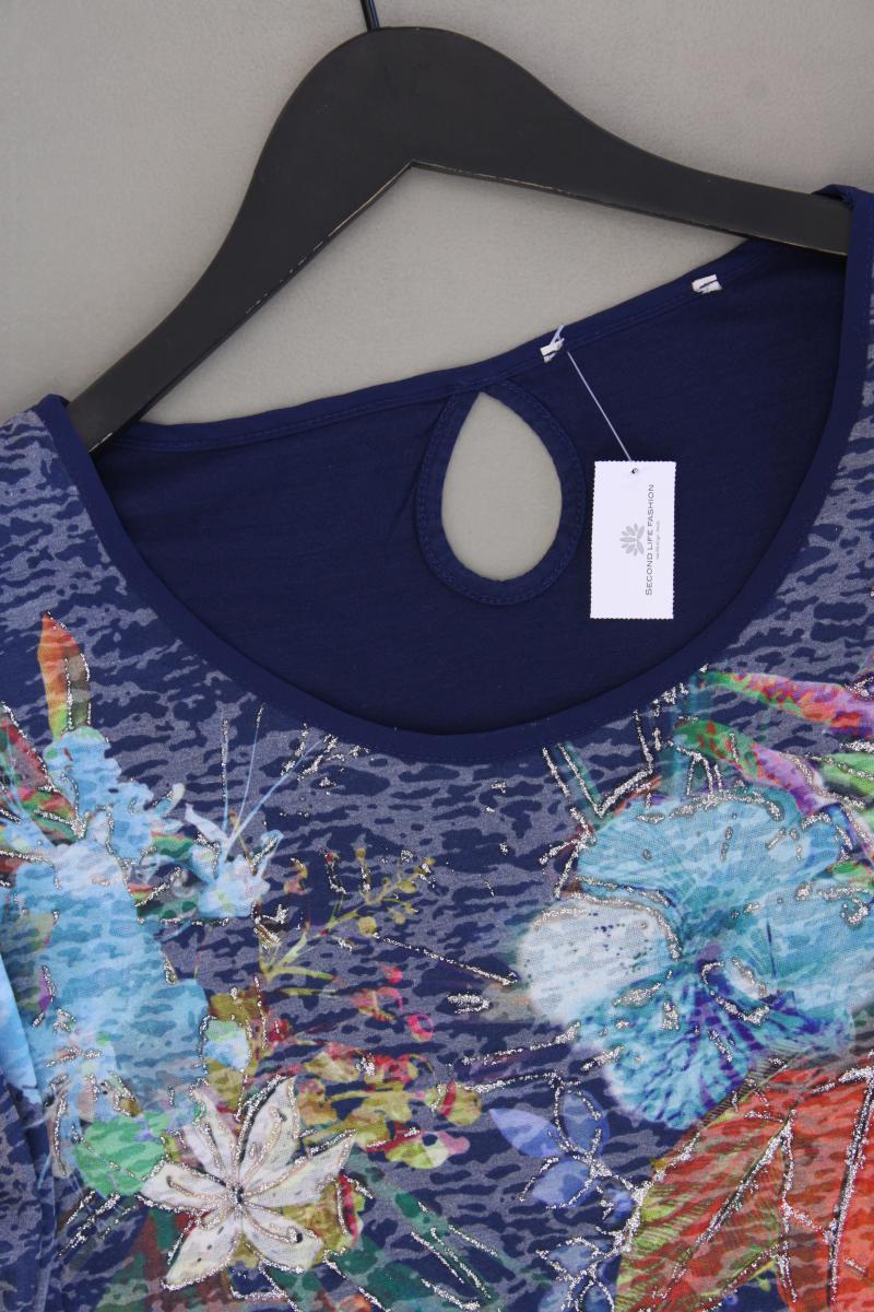 Kurzarmbluse Gr. 46 mit Blumenmuster blau