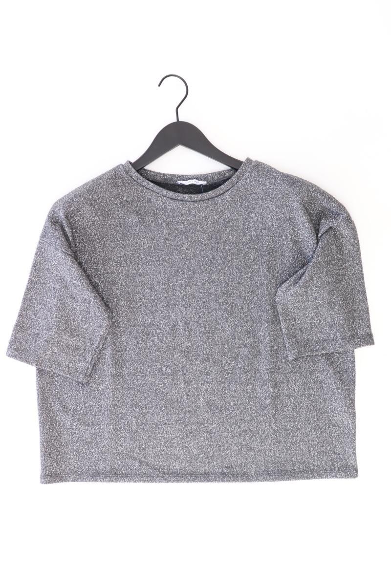Zara Cropped Shirt Gr. M Kurzarm mit Glitzer silber aus Polyester