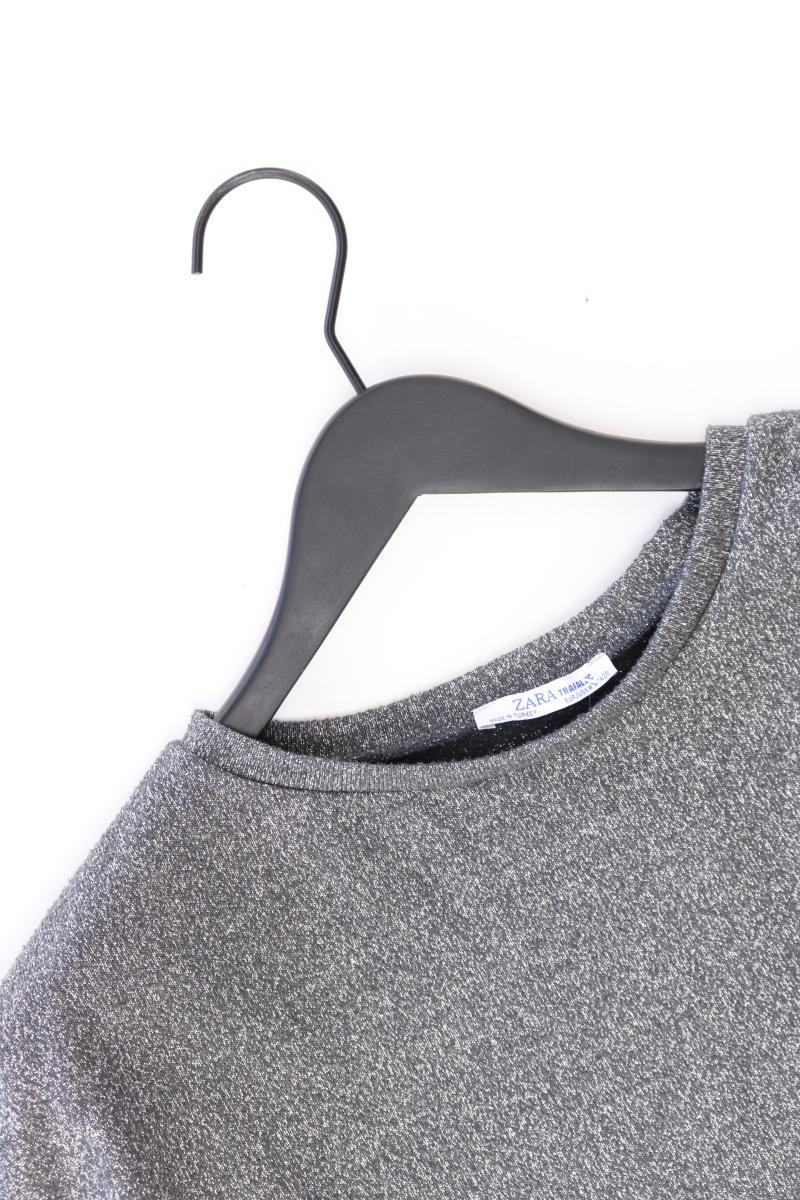 Zara Cropped Shirt Gr. M Kurzarm mit Glitzer silber aus Polyester