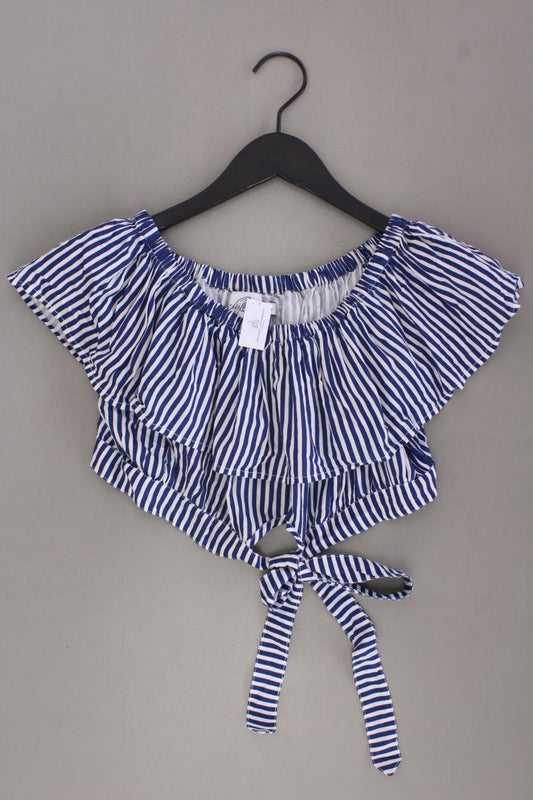 NA-KD x Debiflue Crop Bluse Gr. 36 gestreift Kurzarm mit Carmen-Ausschnitt blau