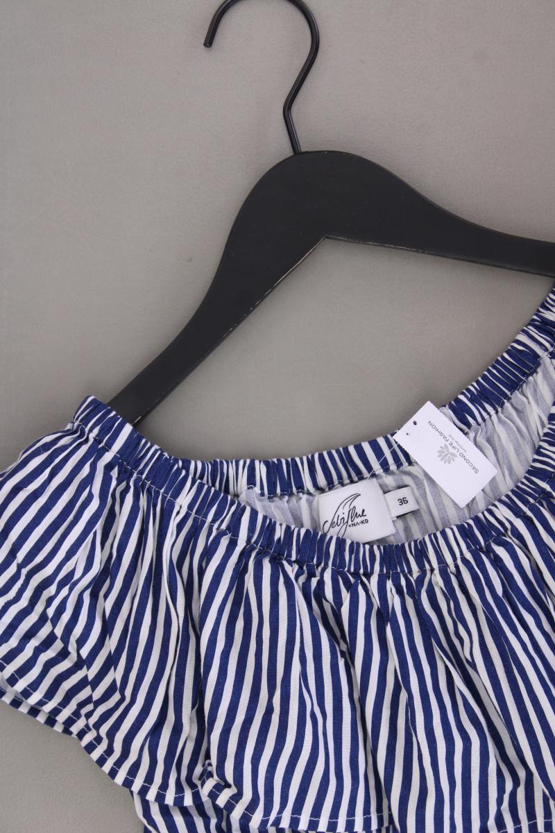 NA-KD x Debiflue Crop Bluse Gr. 36 gestreift Kurzarm mit Carmen-Ausschnitt blau