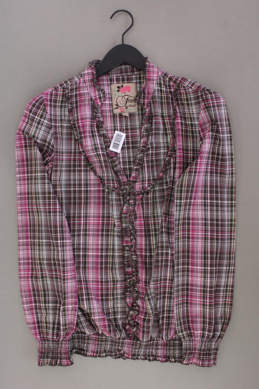 Fresh Made Rüschenbluse Gr. L kariert Langarm pink aus Baumwolle