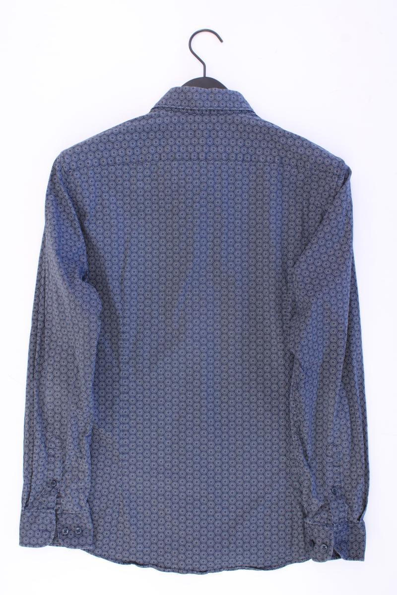 WE Fashion Langarmhemd für Herren Gr. L geometrisches Muster blau aus Baumwolle