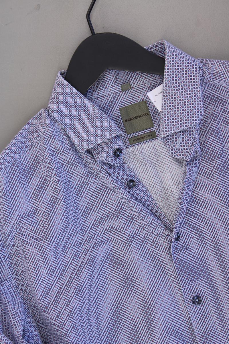 BENVENUTO Langarmhemd für Herren Gr. Hemdgröße 42 geometrisches Muster blau
