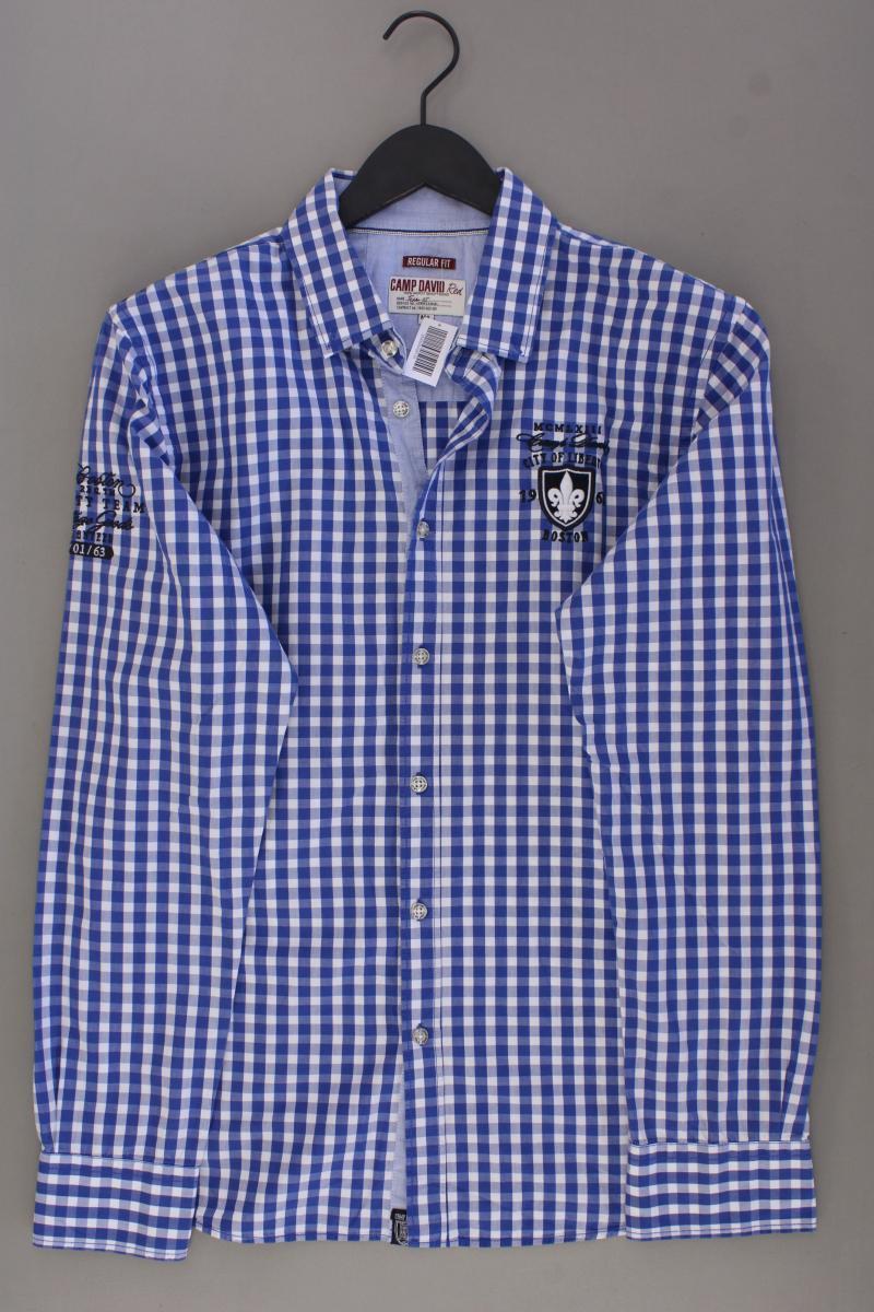 Camp David Karohemd für Herren Gr. M/L kariert Langarm blau aus Baumwolle