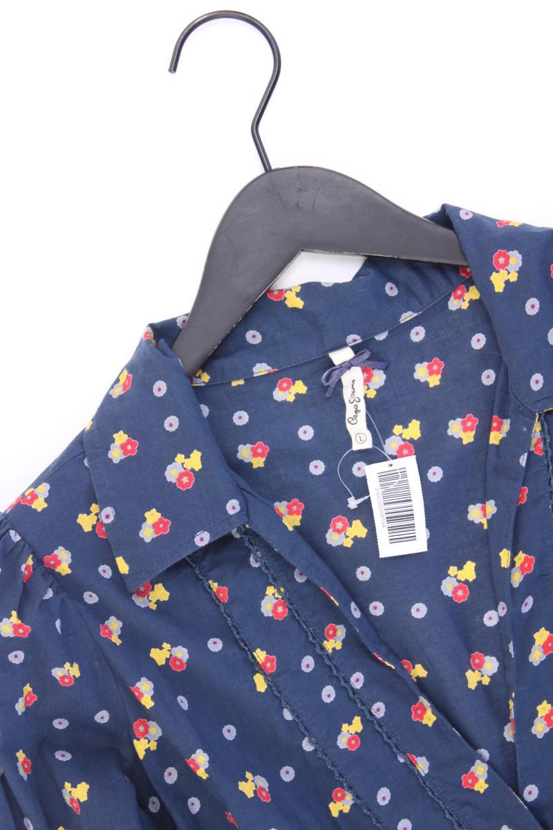 Pepe Jeans Polokleid Gr. L mit Blumenmuster Langarm blau aus Baumwolle