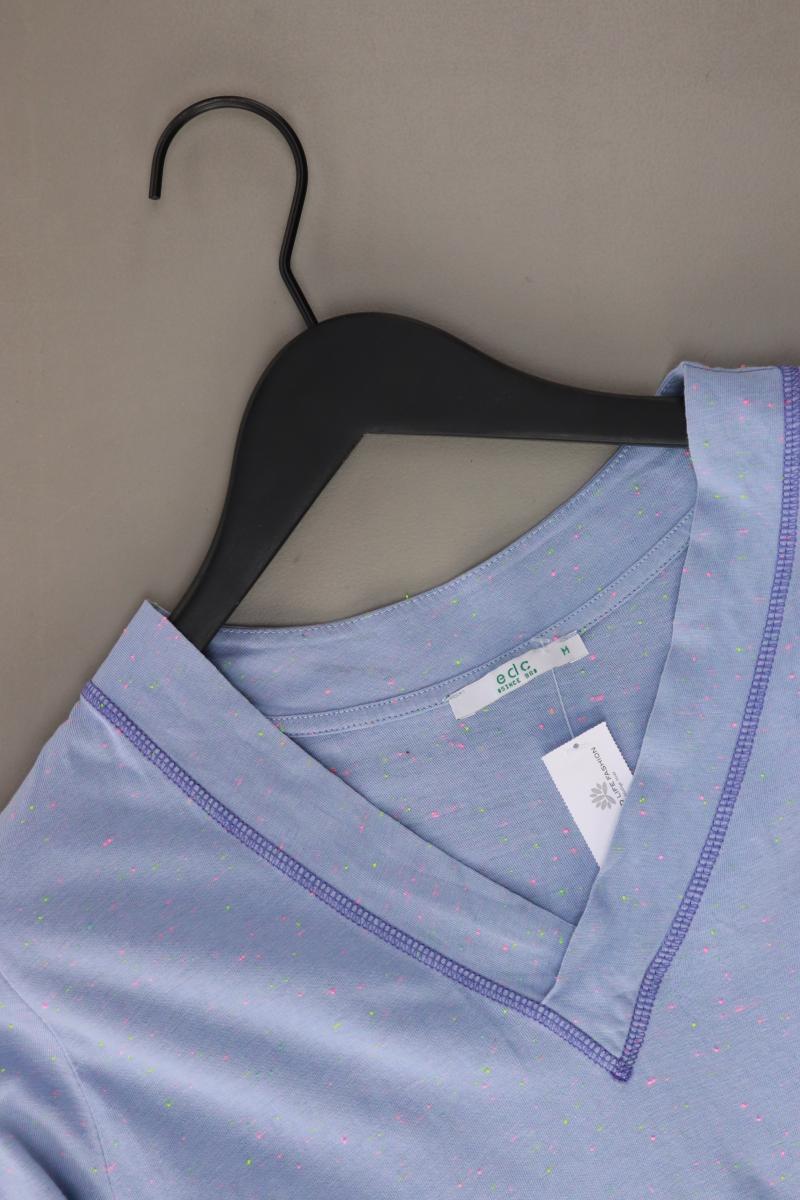 edc by Esprit Shirt mit V-Ausschnitt Gr. M 3/4 Ärmel blau aus Baumwolle
