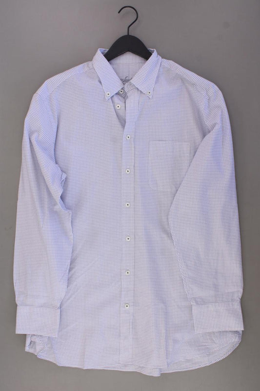van Laack Langarmhemd für Herren Gr. XL geometrisches Muster blau aus Baumwolle