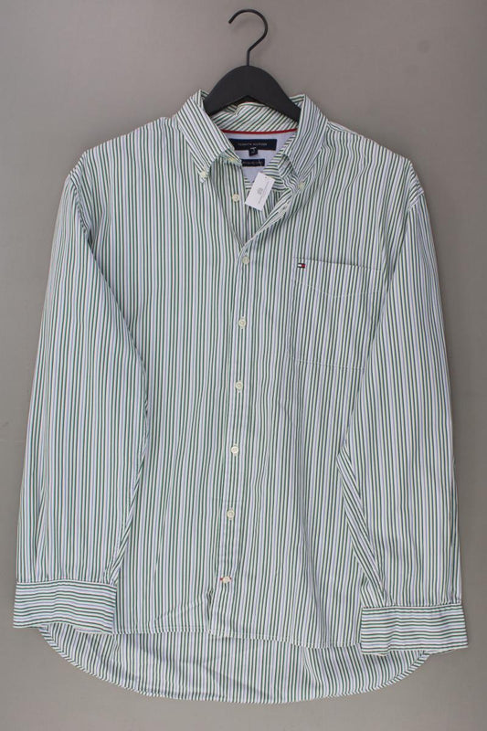 Tommy Hilfiger Langarmhemd für Herren Gr. XL gestreift grün aus Baumwolle