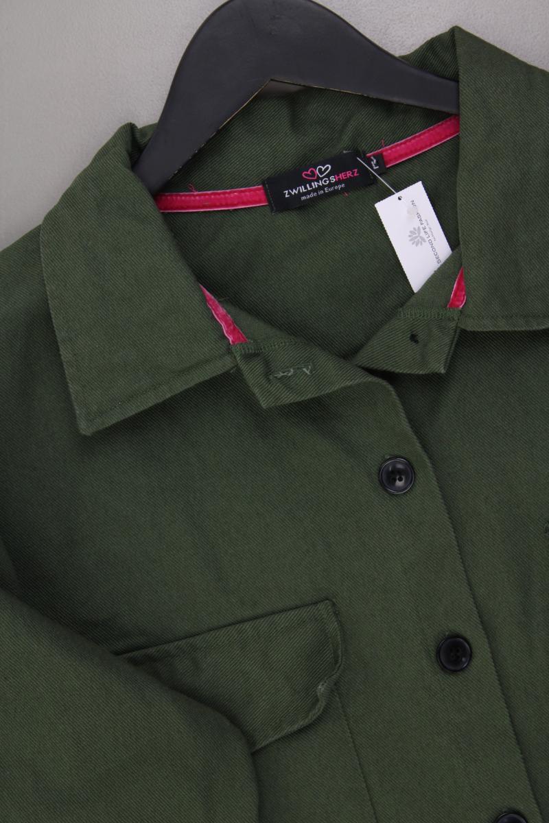 Zwillingsherz Hemdjacke mit Peace Zeichen Gr. L neuwertig olivgrün aus Baumwolle