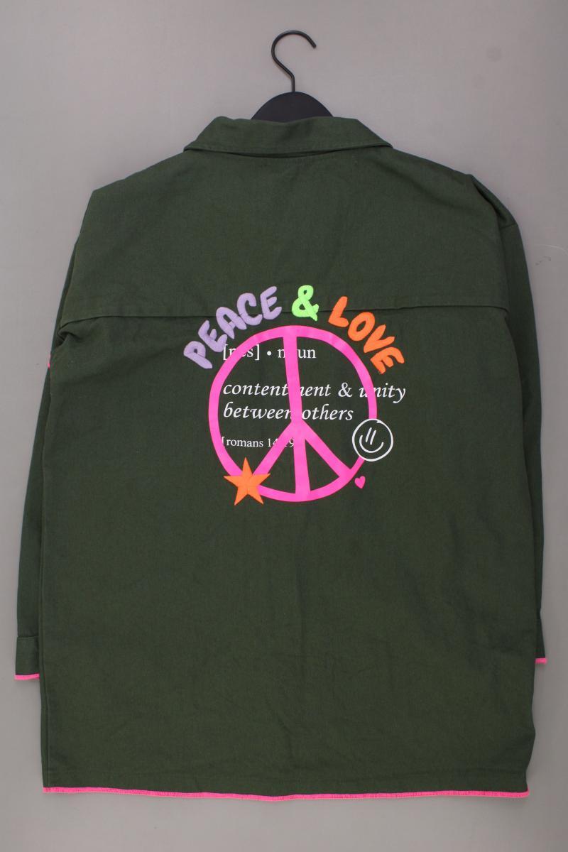 Zwillingsherz Hemdjacke mit Peace Zeichen Gr. L neuwertig olivgrün aus Baumwolle