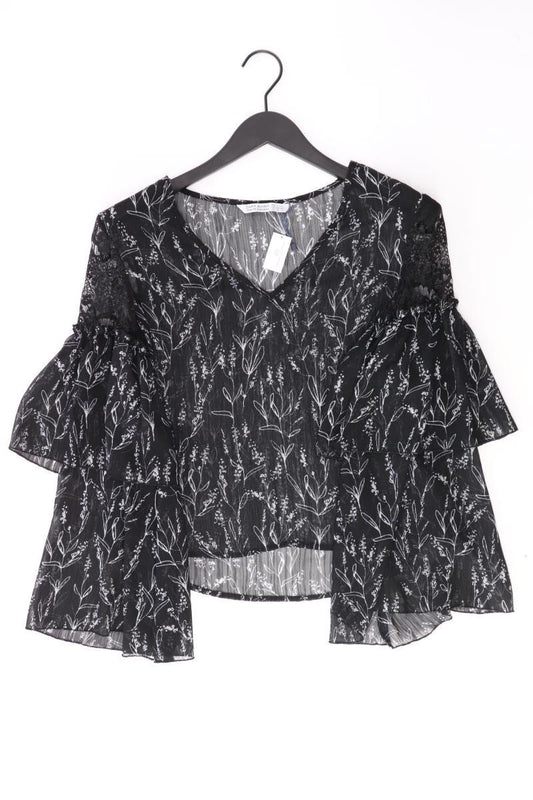 Zara Chiffonbluse Gr. XS mit Blumenmuster 3/4 Ärmel schwarz aus Polyester